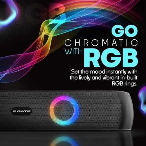 Image of E GATE C210 | 20W Bluetooth Speaker Soundbar, Dual Drivers + Dual Passive Radiator for Extra bass, RGB Light, Upto 15 Hrs Backup from 2000mah Battery, Call Function, TWS, Aux, USB, FM