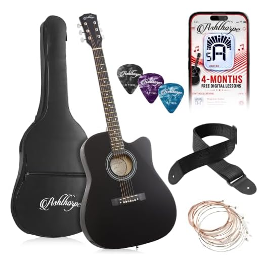 Ashthorpe 41-inch Beginner Cutaway Acoustic Guitar Package (Black), Full Size Basic Starter Kit w/Gig Bag, Strings, Strap, Tuner, Picks