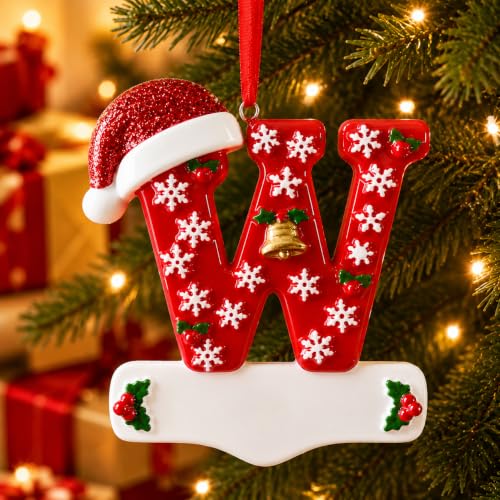 Image of Bemaystar 3D Resin Letter Christmas Ornaments, Hand Painted Initial Christmas Tree Ornaments, Premium Holiday Decoration for Family Christmas Tree Decor, Ornaments for Christmas Tree, W