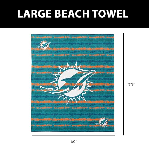 Image of Northwest NFL Miami Dolphins Oversized Microfiber Beach Towel, 60 x 70 Inches - Quick Dry, Sand Resistant, Lightweight, Highly Absorbent, Shibori Design