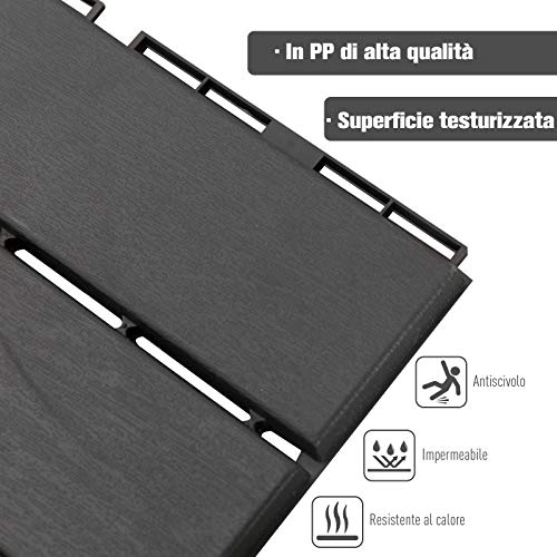 Outsunny Set 9 Mattonelle a Incastro per Terrazzo, Piastrelle per Pavimenti (30x30x2cm) in PP Antiscivolo, Area: 0.81 mq Nero - 4