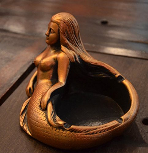 RUIX Creativo Sirena Retro Bar Cibercafé KTV Novio Personalidad Artesanal Regalo Cenicero,Brass