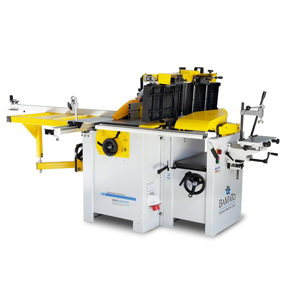 BAMATO BMK5-1300PRO Mehrfachkombination | 5-in-1 Holzbearbeitungsmaschine mit Spiralmesser | 400V | Hobel, Fräse, Säge & mehr | Hobelmaschine Fräsmaschine Kombigerät