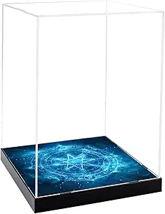 CHILLCASE Magic Array Design Acrylic Clear Display Case with Base Dustproof Display Box Assemble Collectible Showcase for Action Figures, Models PVC Figures(Blue,7.9×7.9×11.8 inch