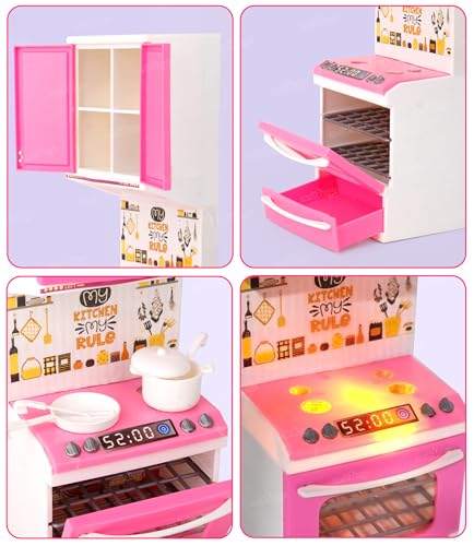 Image of Zest 4 Toyz Unicorn Kitchen Set for Kids Girls Cooking Pretend Playset Birthday Gift with Openable Door & Accessories Pink