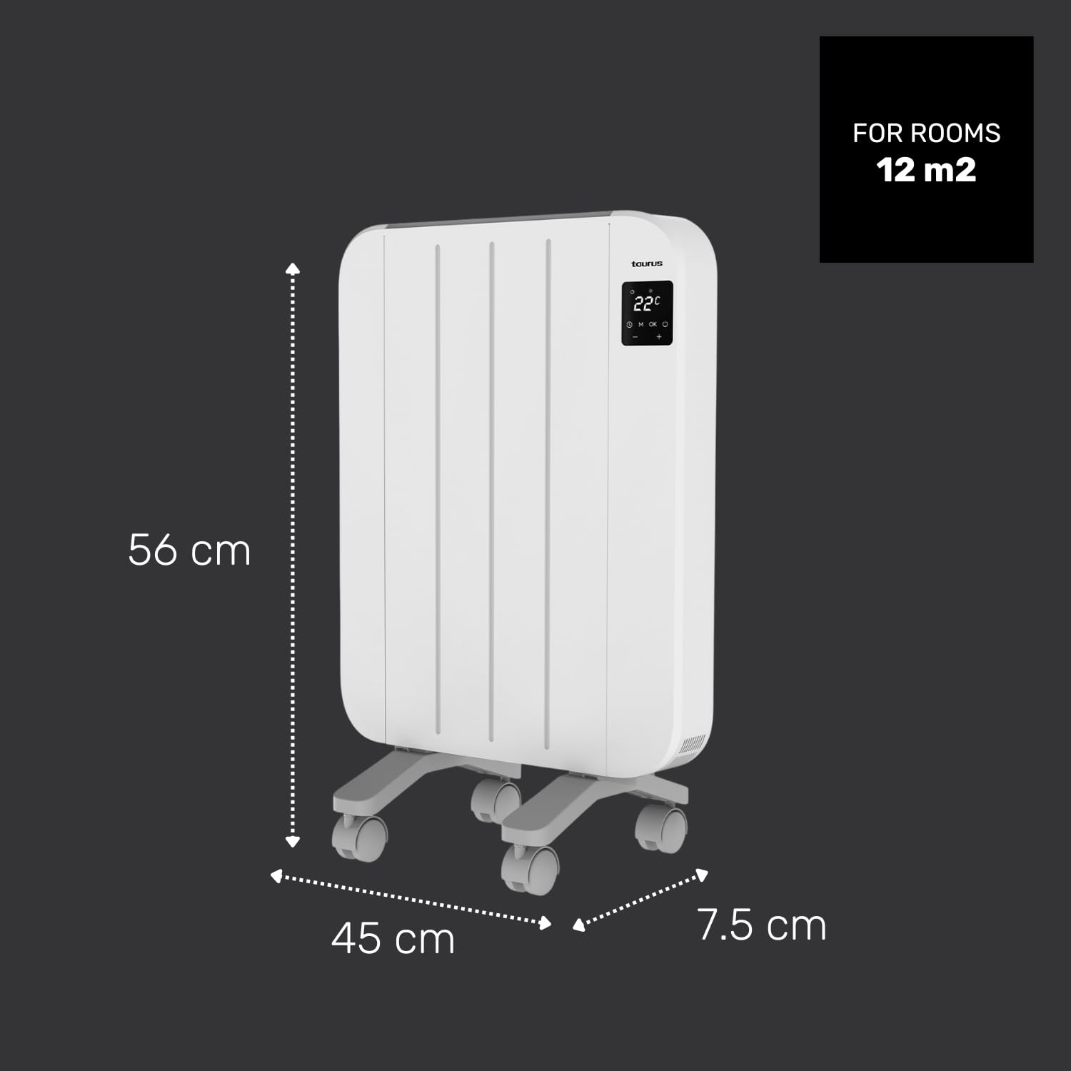 Taurus - Radiador Eléctrico Nepal 1000, 1000W, Bajo Consumo, 4 Elementos, 4 Modos, Termostato Regulable, Temporizador, Protección Sobrecalentamiento, Pantalla LCD, Silencioso, Pared o Pie