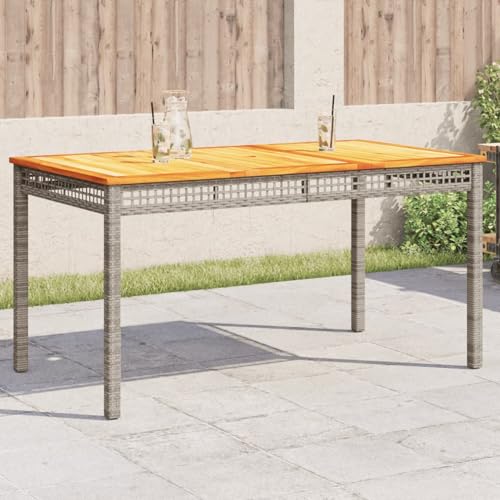 Tidyard Mesa Jardin,Mesa de Comedor jardín,Mesa Auxiliar de Exterior,Mesa de Terraza,Mesa de jardín ratán sintético Madera Acacia Gris 140x80x75 cm