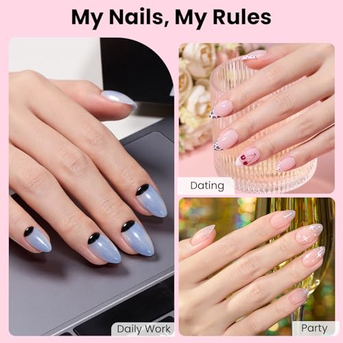 Gelab cosmetics LLC Beetles Gel Nail Kit Curve-EX, Almond Short, 320pcs 16 Sizes Nail tips, with 15g Nail Glue Gel Hands-Free, 7.5ml Base Gel & Top Coat, Mini Lamp, for Acrylic Press On Nail, Extension DIY Set at Home