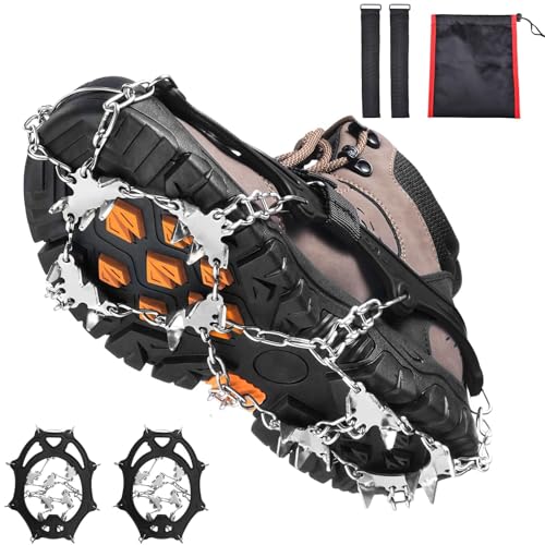 TerraShine アイゼン 28本爪 チェーンスパイク スノースパイク 軽アイゼン 滑り止め 転倒防止 簡単着脱 凍結道路 氷釣り ハイキング 登山 靴底用 男女兼用 収納袋付き （L）