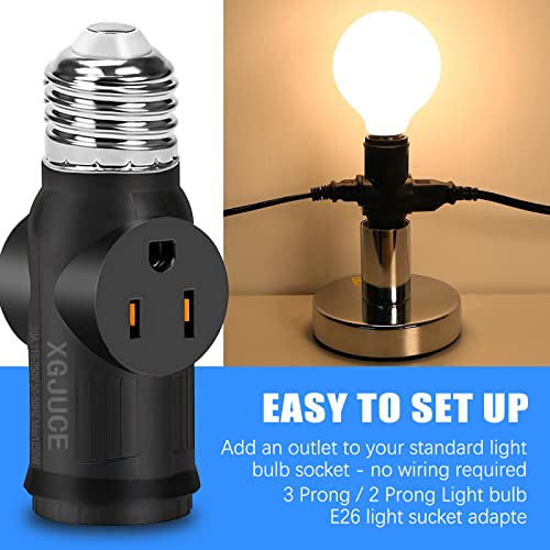 3 Prong Light Socket to Plug Adapter,E26 Outdoor Light with Outlet,E27 Light Bulb to 2/3 Prong Outlet Plug Splitter Converter for Garage Porch CCTV Camera (1, Black) by XGJUCE - Image 4