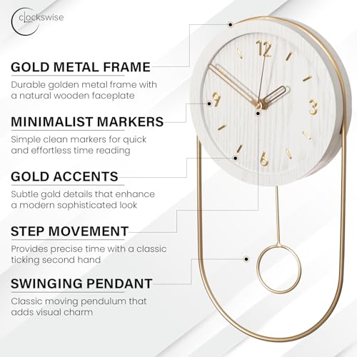 Horloge murale décorative à balancier grand format blanc pour bureau
