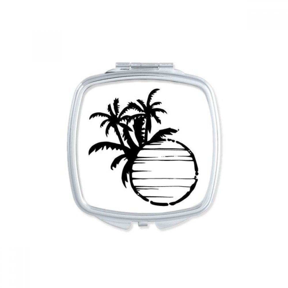 Miroir de poche compact et carré avec silhouette de cocotier noir