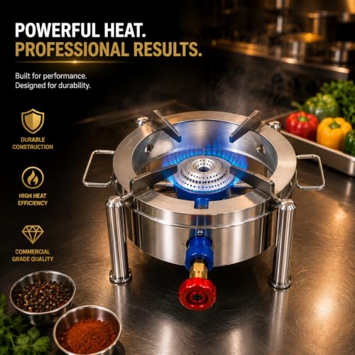 Image of Round Catering Burner Heavy Duty LPG Gas Stove | Stainless Steel, Commercial Cooktop, For Hotel Restaurant Catering Kitchen, CTG-BRNR-RND-10X10X08-N