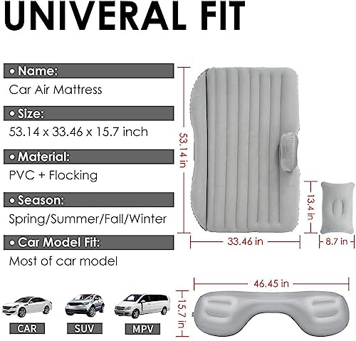 Image of DRUDRAYA Premium Car Inflatable Bed with Pump & 2 Air Pillow | Quick Inflatable Back Seat Bed | Car Inflatable Mattress | Car Bed for Kids, Travel, Camping, Picnic, Pool & Beach | Universal Fit (Grey)
