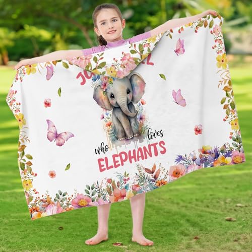 Image of Elephant Hooded Bath Towels for Girls,Soft Cotton Swimming Shower Beach Blanket (Elephant)