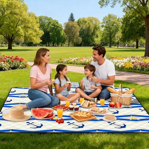 Poedist Extra Large Picnic Blanket Waterproof,80"x 80"Foldable Machine Washable Beach Blanket,Outdoor Blanket for 6-8 Adults,Suitable for Indoor Crawling,Park Beach,Camping,Hiking,Family Travel(Boat) - image 2