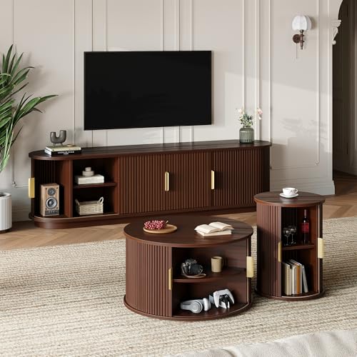 LUMISOL TV Stand and Coffee Table Set of 3, Fluted