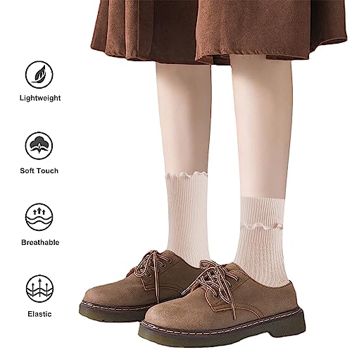 Image of UTTPLL Womens Cotton Crew Socks Ruffle Turn-Cuff Fashion Princess Lettuce Ankle Socks Athletic Thin Gift Dress Socks