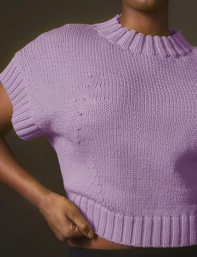 Image of Women's Mock Neck Cap Sleeve Sweater Vest Casual Solid Cropped Tank Tops Pullover Sweaters