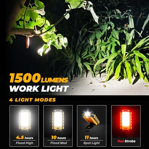 Molrebe 2Pack LED Work Light, 1500Lumens Rechargeable Magnetic Flashlight Rotatable Mechanic Light with Hanging Hook Job Site Lighting, Portable Worklight for Repairing Working Camping Hiking