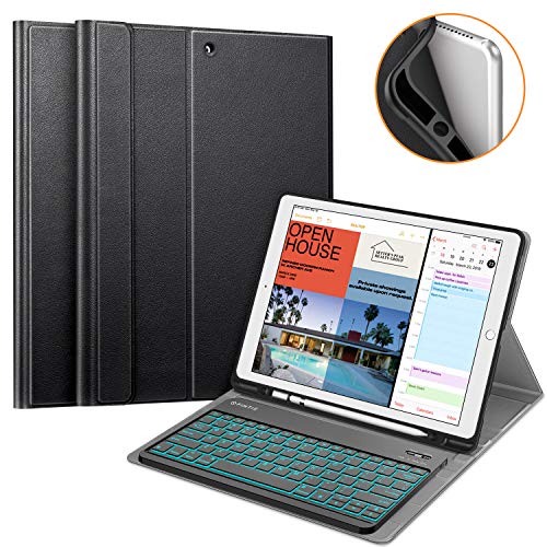 Fintie Keyboard Case for iPad Pro 12.9 2nd Gen 2017/1st Gen 2015, Soft TPU Protective Cover w/Pencil Holder, [7 Color Backlit] Magnetically Detachable Wireless Bluetooth Keyboard (Black)