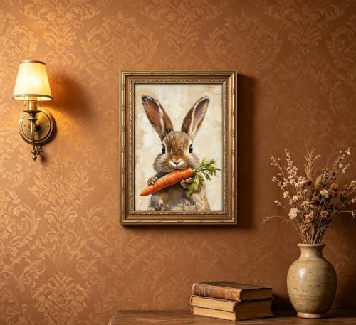 Gold Framed Rabbit Wall Art Vintage Easter Canvas Painting Picture Wall Decor Countryside Farmhouse Animal Poster Print Artwork ForSuitable For Bedroom Living Room Other Home Decoration — view 3