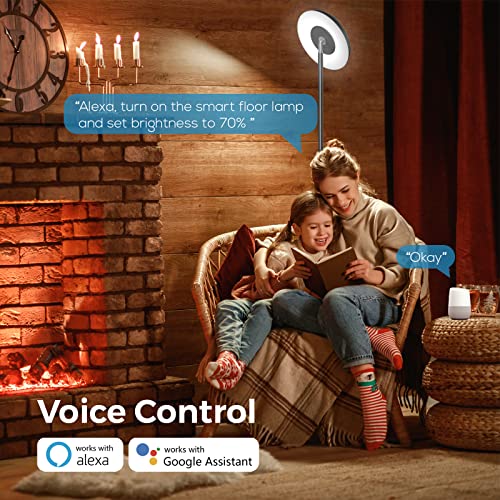 Sunthin Smart Floor Lamp, Rgb Torchiere Floor Lamp Compatible With Alexa & Google Home, 24W Color Changing & Tunable White Up-Down Standing Lamp For Bedroom, Living Room, Entertainment Rooms (Black) #TOP4