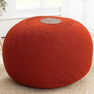 English Home Pouf Ottoman, Foot Rest, Foot Stool, Poufs for Living Room, Boho Home Decor, Knitted Bean Bag, Knitted Round Ottoman 15×20 Inches Terracotta