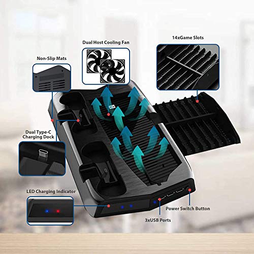 Image of Tobo PS-5 Charging Station Compatible with PlayStation 5 Console, Vertical Stand with Cooling Fan for PS5 and PS5 Digital Edition,PS5 Accessories TD-339GA