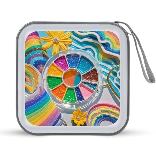 FekiLoot Rainbow Palette CD Case 40 Discs Heavy Duty Bag Binder Storage Booklet Album Portable DVD CD Case Holder for Car Sturdy Hard Plastic Disc Cases for Home Office Travel