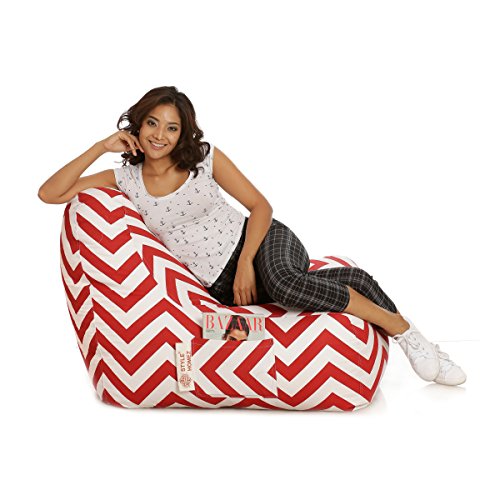 Image of Style Homez Hackey Cotton Canvas Stripes Printed Bean Bag XXL Size Filled with Beans Fillers