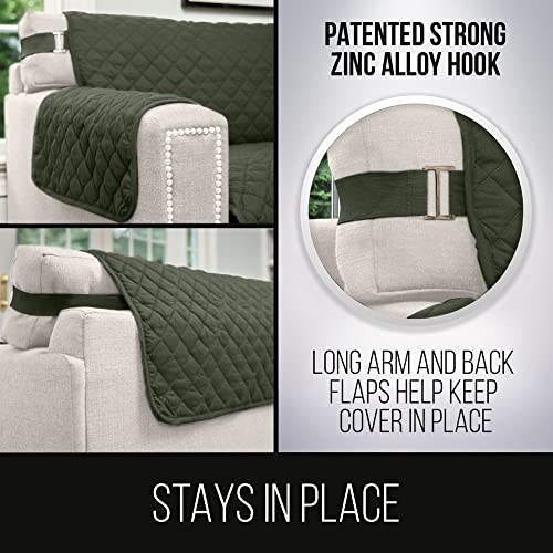Sofa Shield Patented Couch Cover, Large Furniture Protector With Straps, Reversible Tear And Stain Resistant Slipcovers, Quilted Microfiber 70” Seat, Washable Covers For Dogs, Kids, Hunter Green Sage #TOP3
