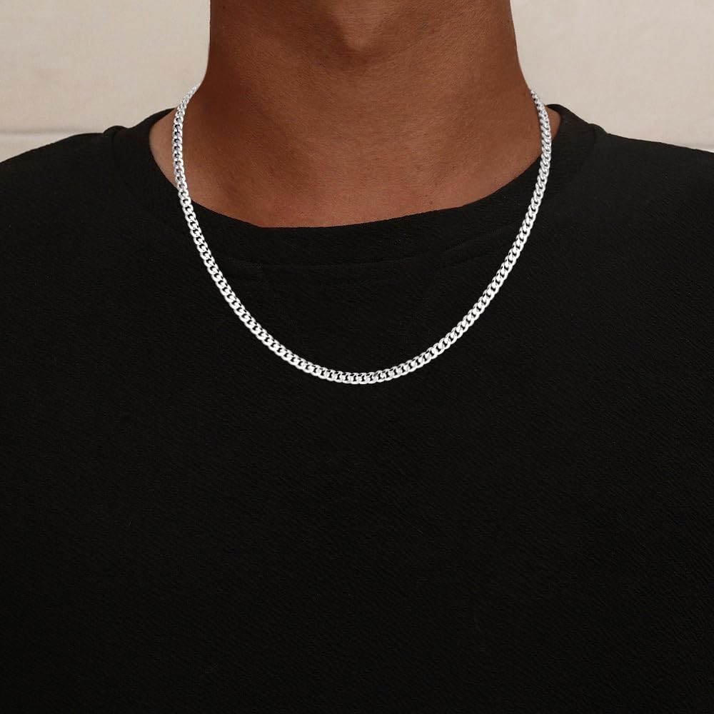 SLOONG 5MM Breit Panzerkette 925 Silber Over Herren | Panzerkette 925 Silver Over Schmuck Geschenk für Männer Verschiedliche Längen 46/51/56/61CM