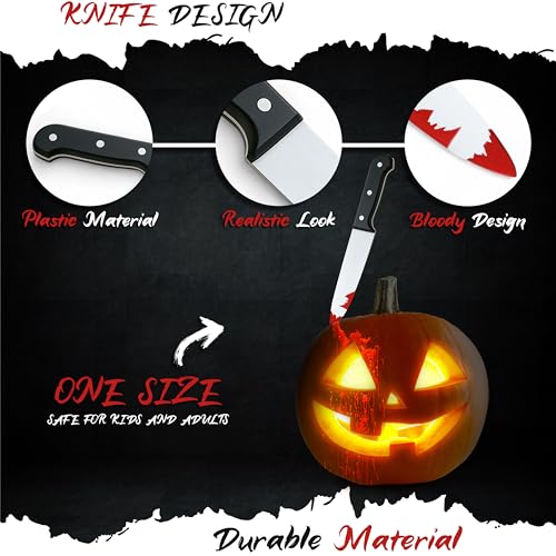 VINCAM Fake Knife with Blood Detail - 31cm Halloween Bloody Knife Prop with Black Handle Halloween Fancy Dress Accessories for Serial Killer Costume - Slasher Fancy Dress Prop (Pack of 1) - Image 4