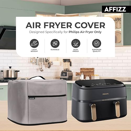 Image of Dustproof & Oil-Proof Air Fryer Cover for Philips 9L NA352 /00 - Polyester Waterproof Kitchen Oven and Home Appliances with Handle & Pocket | for Women, Men & Everyday Use, Grey