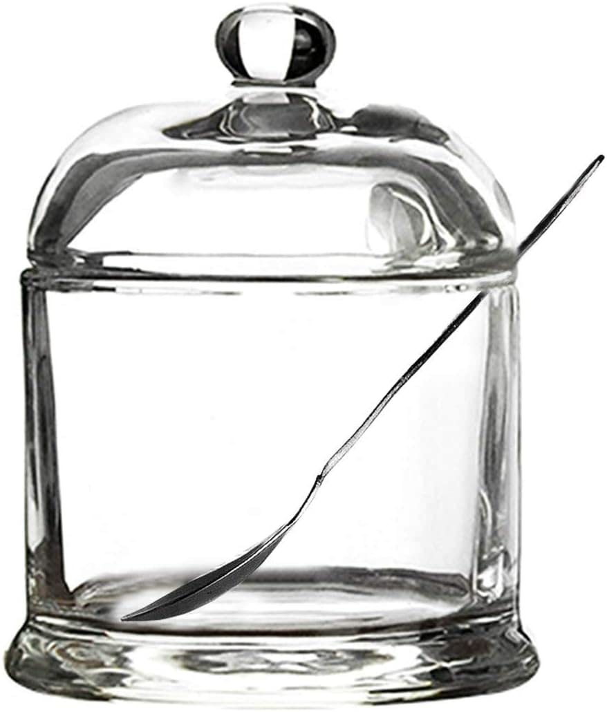 Le bol de sucre en acier inoxydable, Sucrier en verre, Pot à épices, Pot d'assaisonnement avec couvercle et cuillère en acier inoxydable