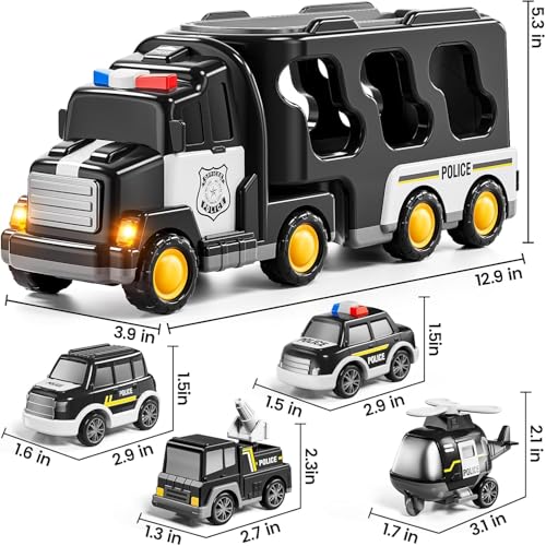 Image of Mini Explorer 5 in 1 Police Trucks Boy Toys for 3-5 Year Old Toddlers - Toys for 3 4 5 6 7 Years Old Transport Vehicle Carrier Truck Sets Kids Boys & Girls