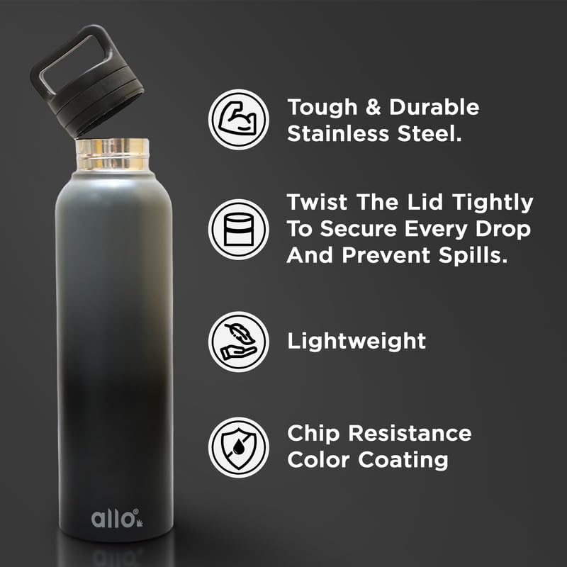 Image of Allo Stainless Steel Water Bottle For Adults, Kids 950ml Water Bottles For School, Office, Sports, Gym 950ml Water Bottle For Men And Women, Pack Of 5| Leak Proof, Bpa Free, Dark Grey And Black