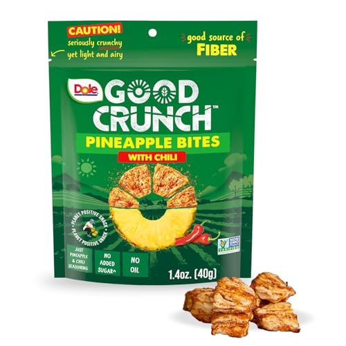 Dole Good Crunch Pineapple with Chili Dried Fruit Bites, Gluten Free & Vegan Snack, 1.4oz Bag