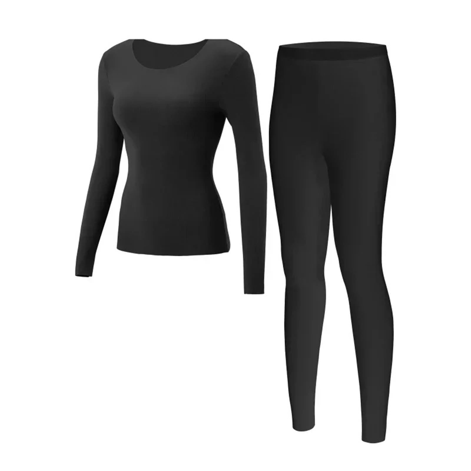 Ropa Termica Pare Mujer Conjunto de Ropa Interior térmica for Mujer, Tops térmicos con Cuello Redondo for Invierno, Calzoncillos Largos for Mujer, Conjuntos de Dos Piezas for Mujer(Black,L)