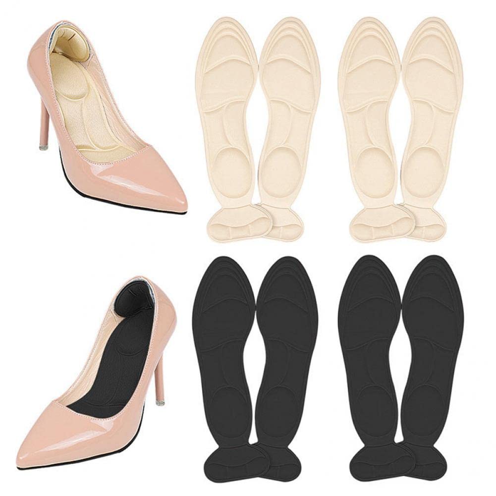 Goodern 4 Pairs Heel Insoles,Sponge Shoes Pads with High Heel Inserts for Loose Shoes Big Shoes,Heel Grips Insert for Womens Shoe,Heel Cushions,Foot Cushion Comfort Sponge Insert for Women-Black+Beige