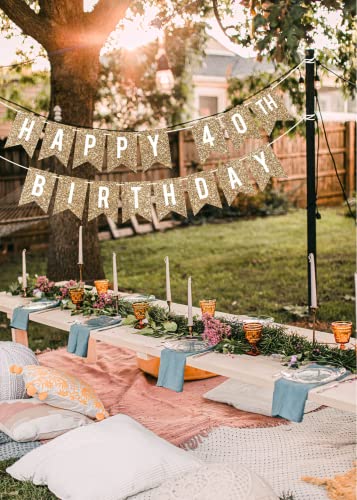 Image of Pre-Strung Happy 40th Birthday Banner - Gold Glitter Birthday Banner | No DIY - Gold Glitter 40th Party Decorations - Pre-Strung on 6 ft Strands - Bday Party Decorations & Decor