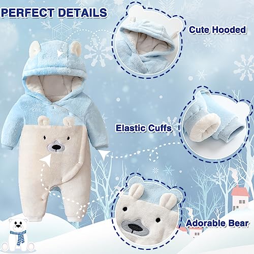 Image of Fairy Baby Newborn Baby Snowsuit Bear Suit Romper Winter Warm Coat Infant Fleece Footie Jumpsuit for Girls Boys 0-18M