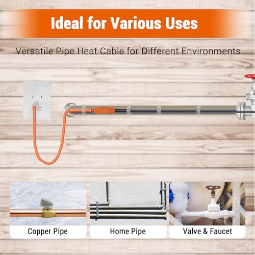 3FT Pipe Heat Tape and Heat Cable with Built-in Thermostat, Easy Install, Prevents Freezing for Metal and Plastic Pipes, Keeps Water Flowing at -40°F, 7W/ft, 120V - Thumbnail 5