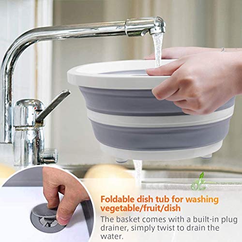 DLD Opvouwbare snijplank vaatkuip, opvouwbare afvoermand vergiet met stekker, multifunctionele snijplank voor wassen en… - Image 3