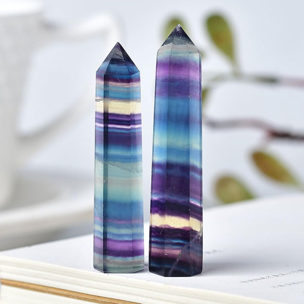 Crystal Wand, Hexagonal Crystal Quartz Fluorite Wand Stone Gemstone Feng Shui Decor,6~7cm