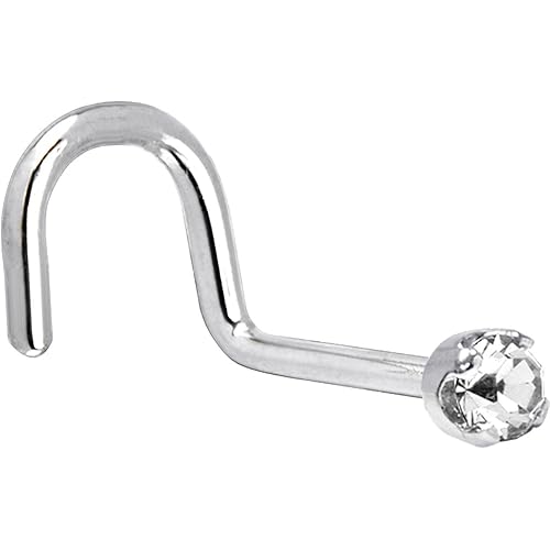 Solid 14k White Gold 2mm (0.030 cttw) Genuine Diamond Right Nose Stud Screw 20 Gauge 1/4"