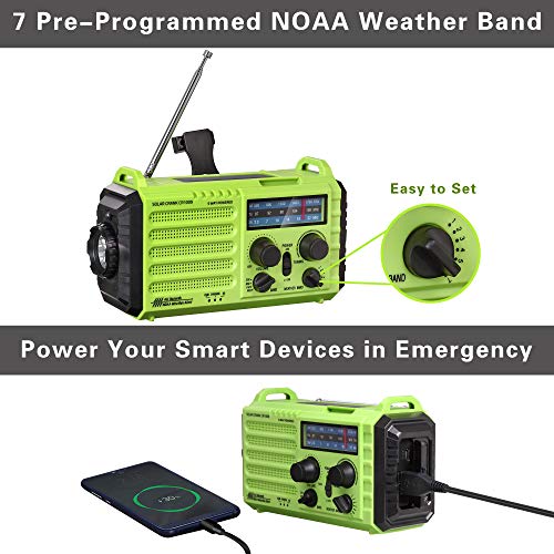 Emergency Radio Hand Crank Solar, Am/Fm/Sw Noaa Weather Radio, Portable Battery Operated Radio With Cell Phone Charger, 3W Led Flashlight & Reading Lamp, Sos For Home,Storm,Camping,Survival #TOP4