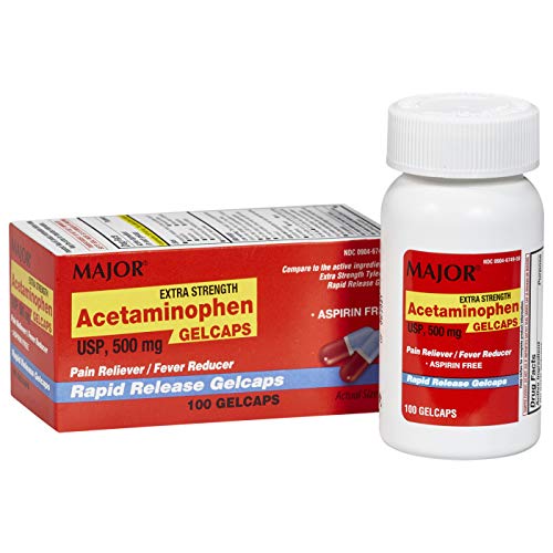 MAJOR MAPAP 500MG Rapid Release GELCAP ACETAMINOPHEN-500 MG RED/Blue/Gray 100 GELCAPS UPC 3090458166