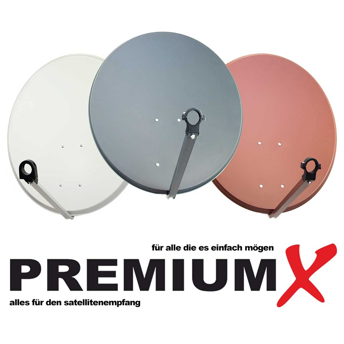 Premium X Satelliten-Komplettanlage 100cm Satellitenschüssel Aluminium Hellgrau Antenne Single LNB F-Stecker, SAT für 1 Teilnehmer